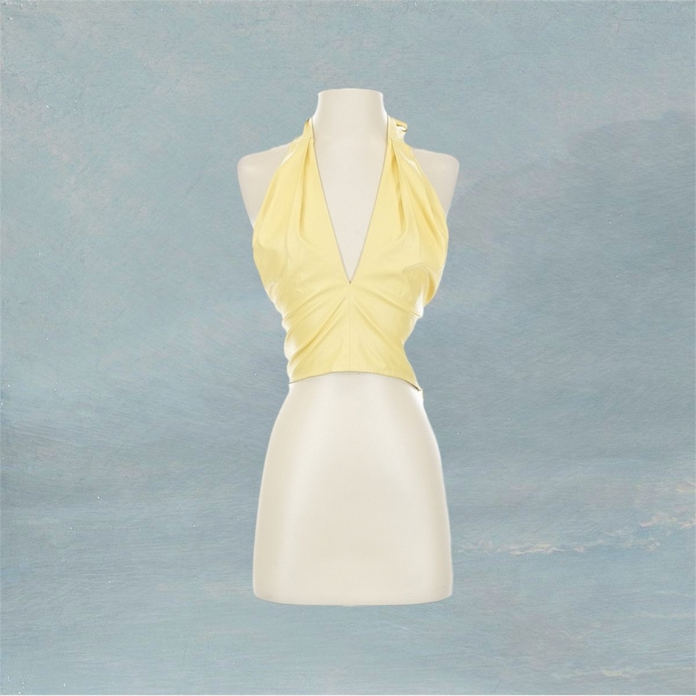 Staud Yellow Faux Leather Halter Top